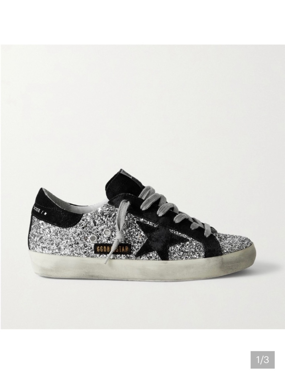 Golden Goose Silver Glitter Sneaker with Black Star and Trim
